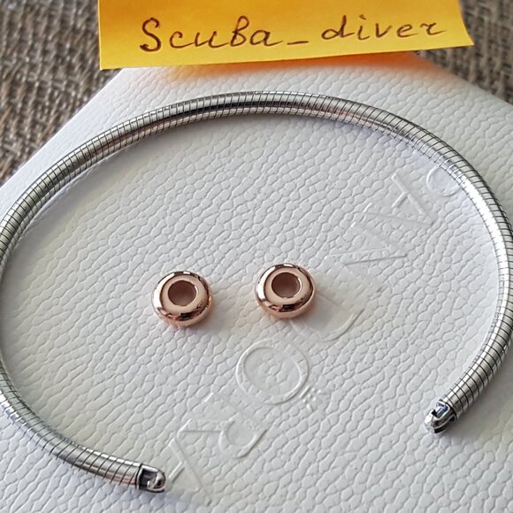 RARE Pandora Two-Tone Rose Gold Silver Moments Snake Chain Open Bracelet Bangle - Picture 8 of 12